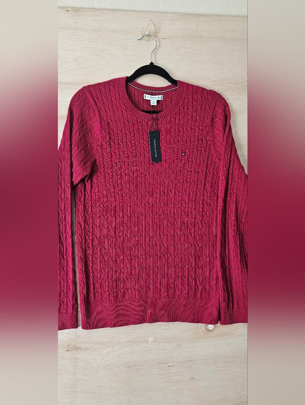 Tommy Hilfiger Women's Cable-Knit Sweater in Magenta Red - Size L (NWT)